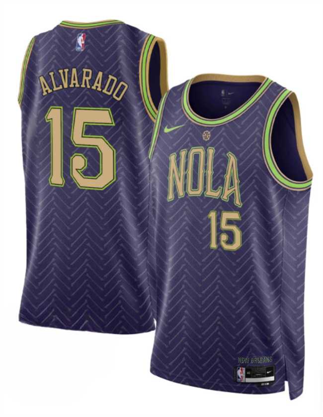 Men%27s New Orleans Pelicans #15 Jose Alvarado Purple 2024-25 City Ediiton Stitched Jersey Dzhi